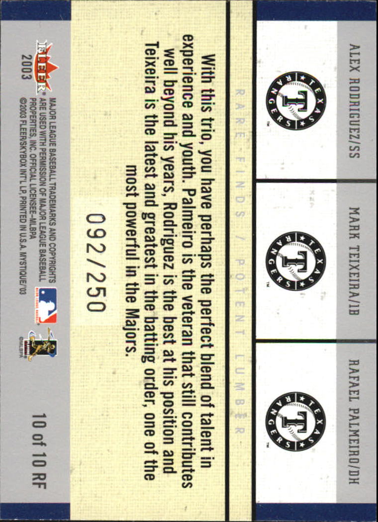 Fleer Mystique Baseball 2003 "Rari ritrovamenti e stelle brillanti" Inserto carte - Foto 7 di 7