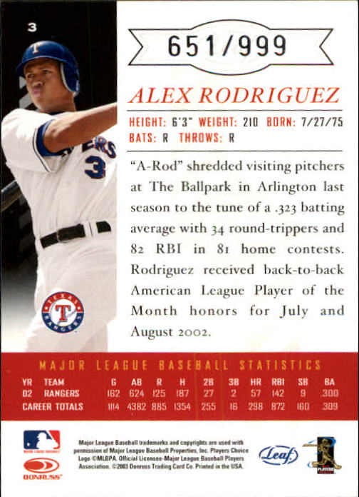Carte Base "Main Set" Baseball 2003 Leaf Limited - Foto 3 di 33