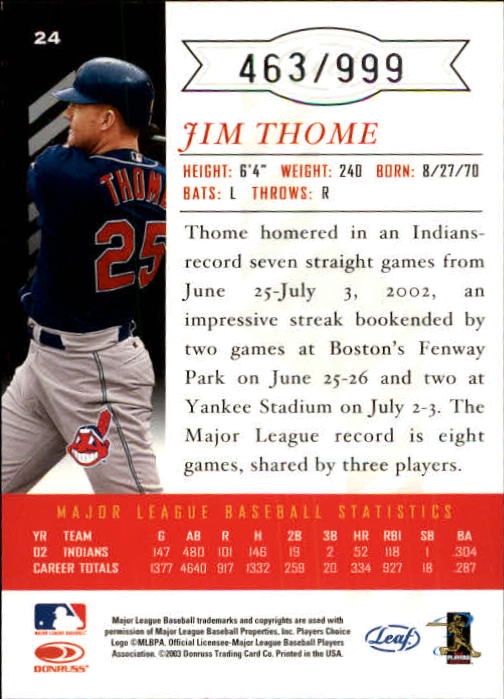 Carte Base "Main Set" Baseball 2003 Leaf Limited - Foto 5 di 33