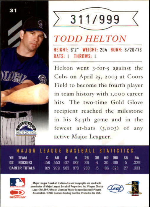 Carte Base "Main Set" Baseball 2003 Leaf Limited - Foto 7 di 33