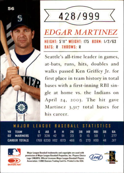 Carte Base "Main Set" Baseball 2003 Leaf Limited - Foto 9 di 33