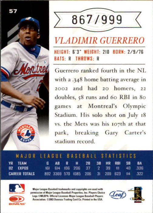 Carte Base "Main Set" Baseball 2003 Leaf Limited - Foto 11 di 33