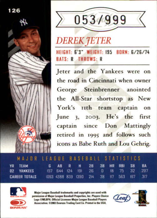 Carte Base "Main Set" Baseball 2003 Leaf Limited - Foto 17 di 33