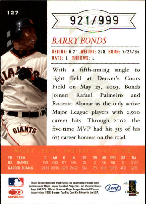 Carte Base "Main Set" Baseball 2003 Leaf Limited - Foto 19 di 33