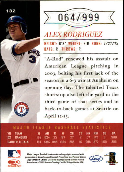 Carte Base "Main Set" Baseball 2003 Leaf Limited - Foto 21 di 33