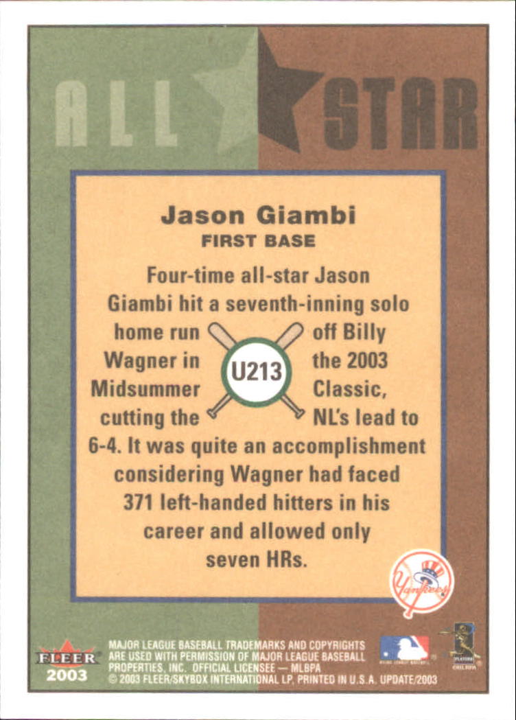 2003 Fleer Tradition Update Baseball Card Pick