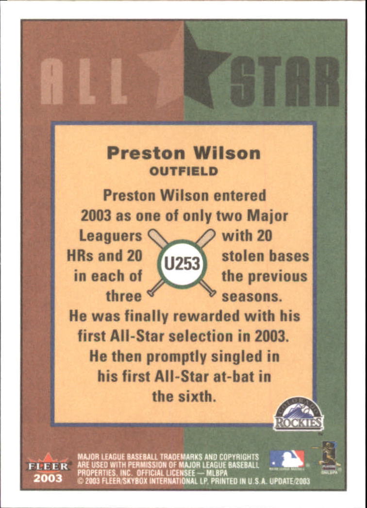 2003 Fleer Tradition Update Baseball Card Pick