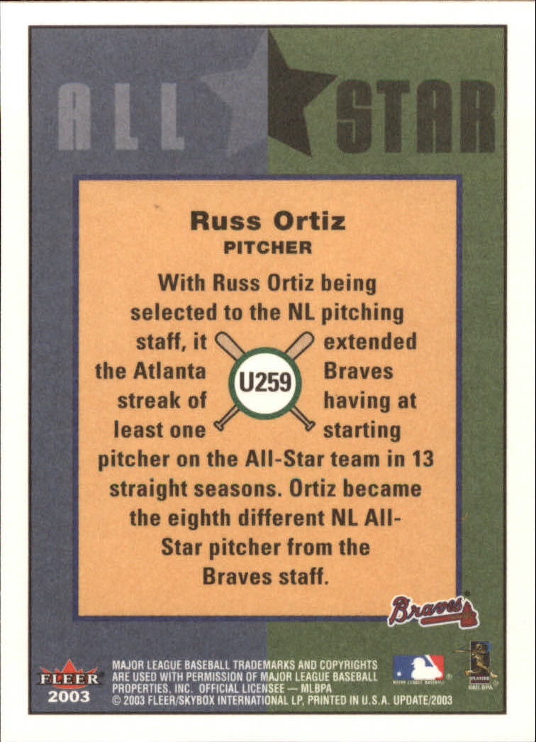 2003 Fleer Tradition Update Baseball Card Pick