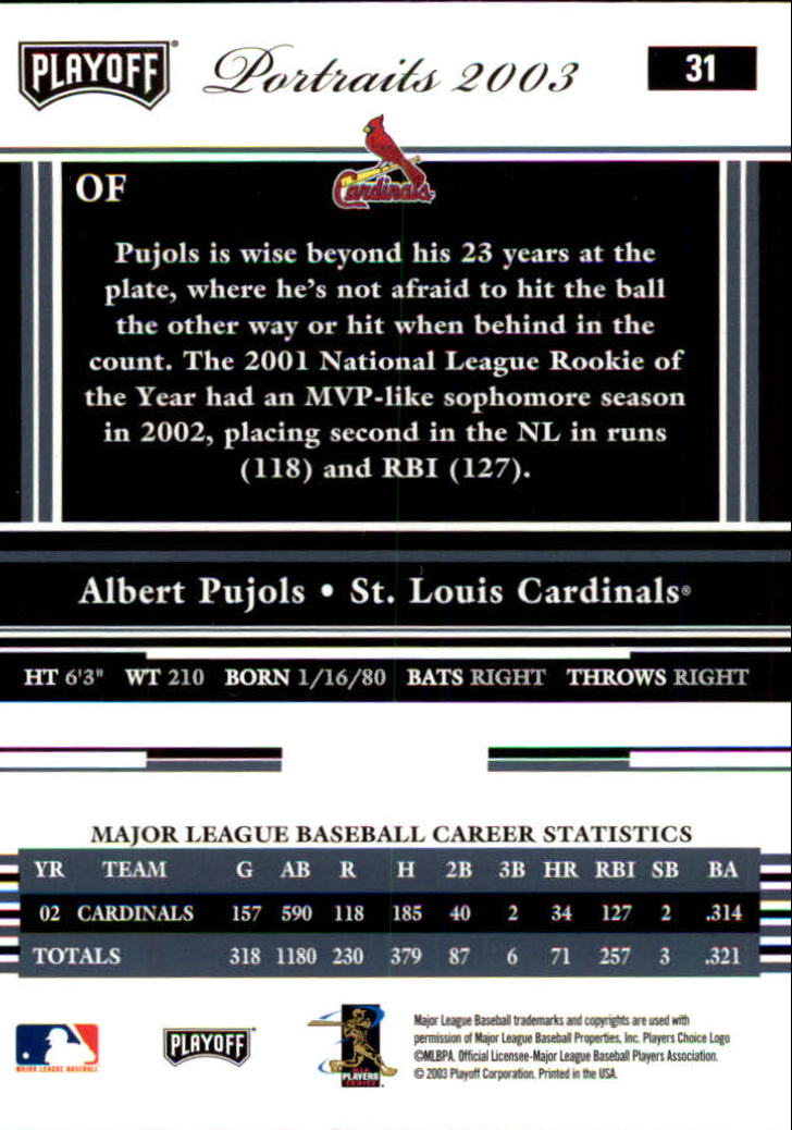 2003 Playoff Portraits Baseball Card Pick