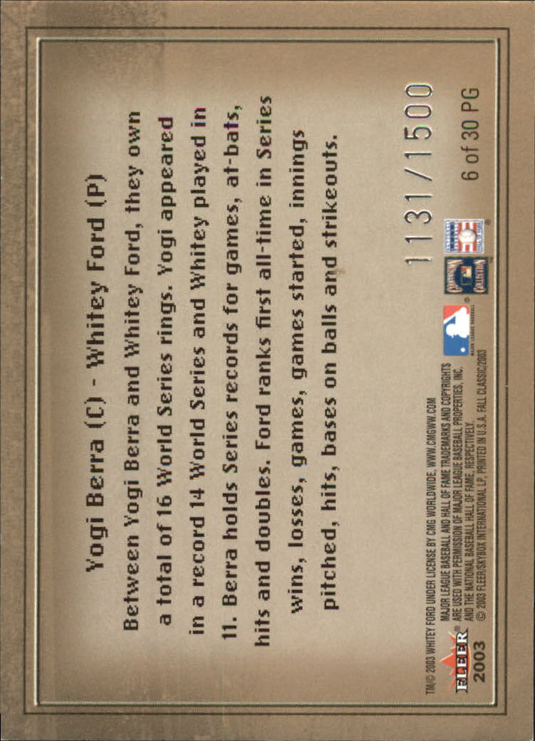 2003 Fleer Fall Classics Baseball "Insert" Cards - Picture 35 of 51
