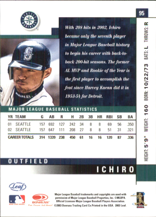 2003 Leaf Baseball "Main Set" Cards #1 to #200 - Picture 189 of 399