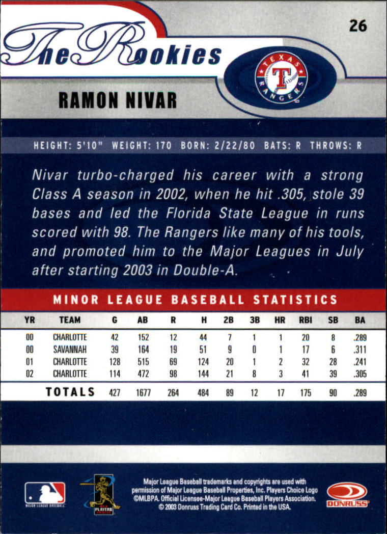 2003 Donruss Rookies Baseball "Main Set" Cards - Picture 53 of 132