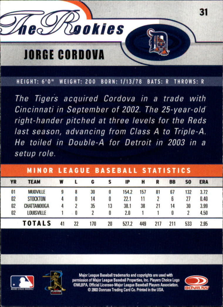 2003 Donruss Rookies Baseball "Main Set" Cards - Picture 63 of 132