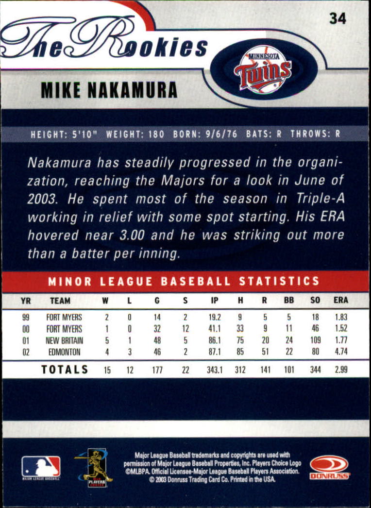 2003 Donruss Rookies Baseball "Main Set" Cards - Picture 69 of 132