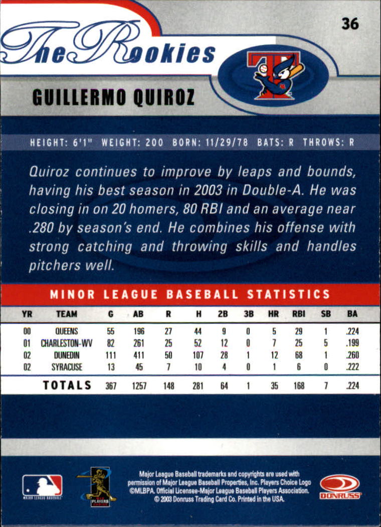 2003 Donruss Rookies Baseball "Main Set" Cards - Picture 73 of 132