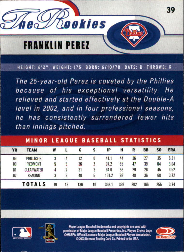 2003 Donruss Rookies Baseball "Main Set" Cards - Picture 79 of 132