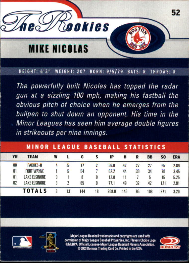 2003 Donruss Rookies Baseball "Main Set" Cards - Picture 105 of 132