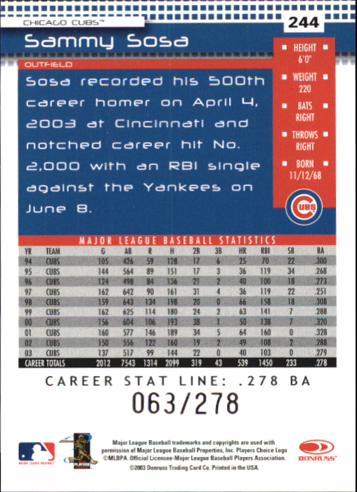 2004 Donruss Baseball "Press Proofs and Stat Line" Parallel Cards - Picture 33 of 57