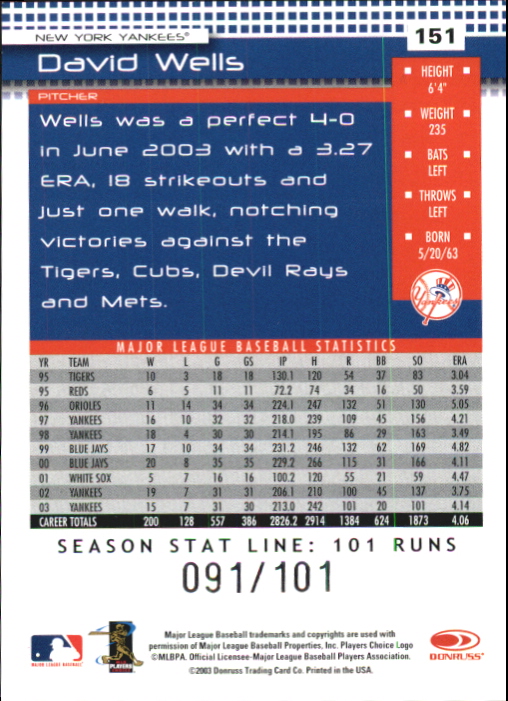2004 Donruss Baseball "Press Proofs and Stat Line" Parallel Cards - Picture 51 of 57