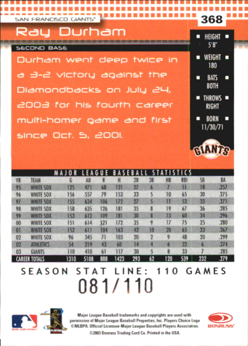 2004 Donruss Baseball "Press Proofs and Stat Line" Parallel Cards - Picture 57 of 57