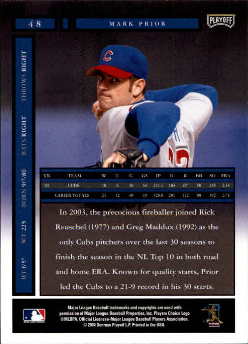 2004 Playoff Honors Baseball "Main Set" Cards #1 to #250 - Picture 97 of 433