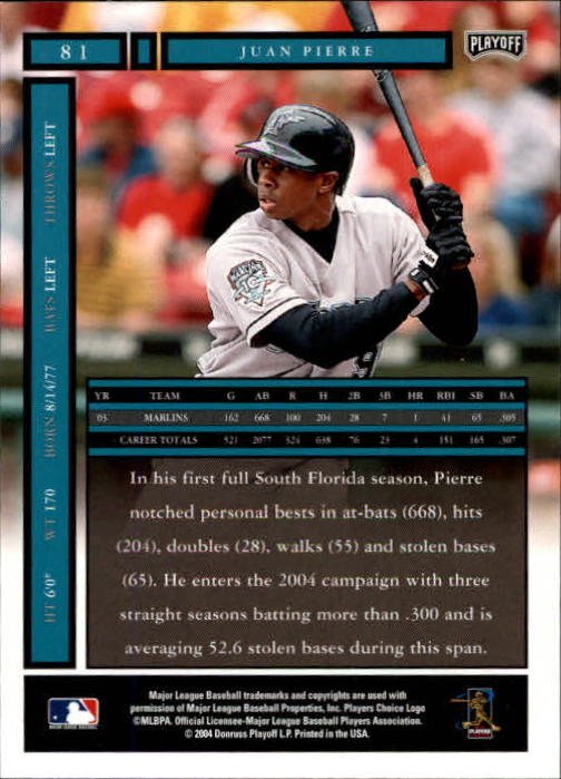 2004 Playoff Honors Baseball "Main Set" Cards #1 to #250 - Picture 163 of 433