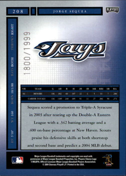 2004 Playoff Honors Baseball "Main Set" Cards #1 to #250 - Picture 409 of 433