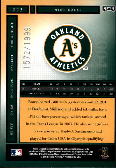 2004 Playoff Honors Baseball "Main Set" Cards #1 to #250 - Picture 422 of 433