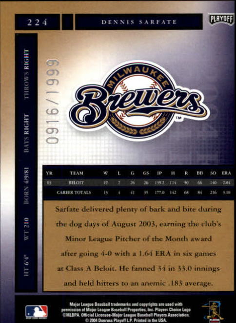 2004 Playoff Honors Baseball "Main Set" Cards #1 to #250 - Picture 424 of 433
