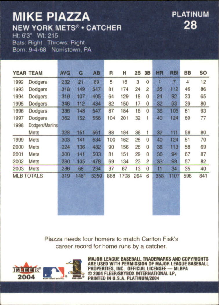 2004 Fleer Platinum Baseball "Main Set" Cards - Picture 57 of 387