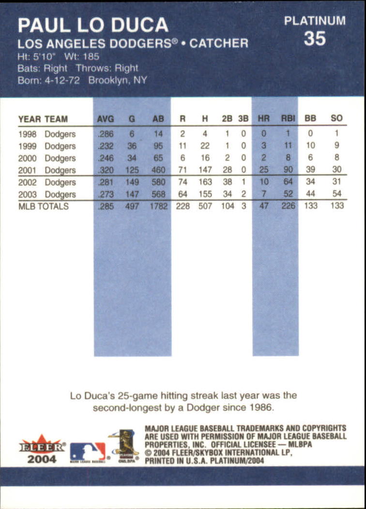 2004 Fleer Platinum Baseball "Main Set" Cards - Picture 71 of 387