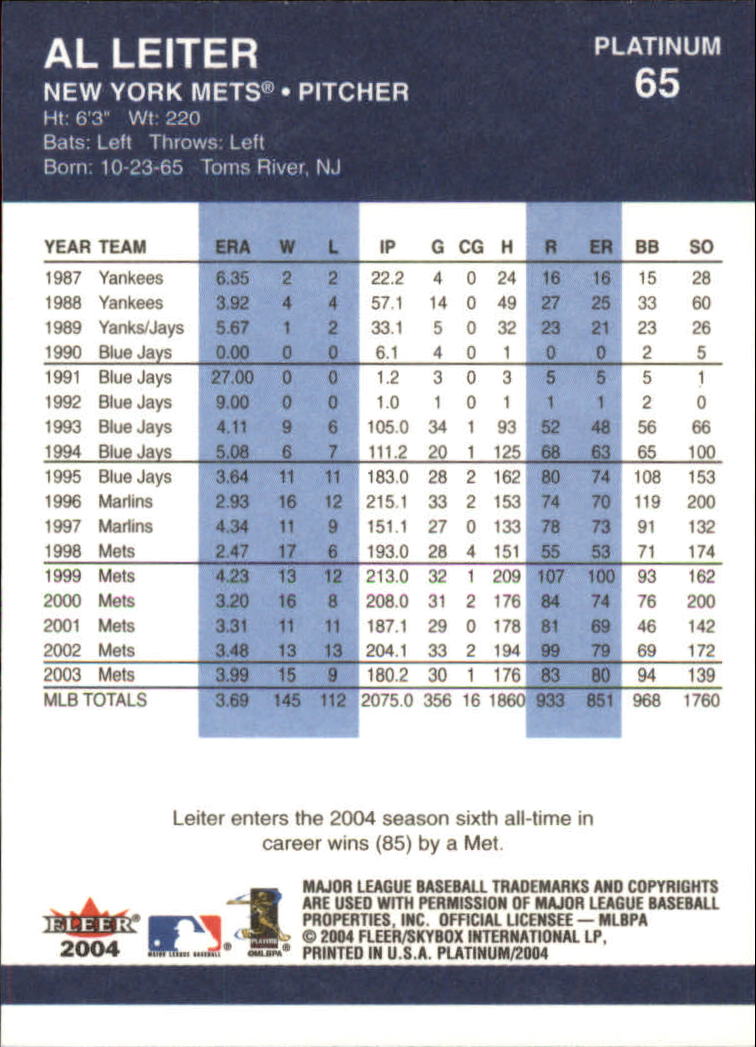 2004 Fleer Platinum Baseball "Main Set" Cards - Picture 131 of 387