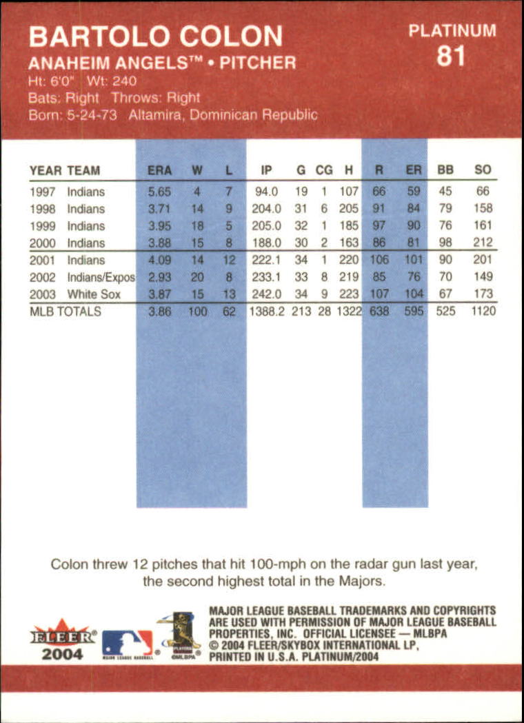 2004 Fleer Platinum Baseball "Main Set" Cards - Picture 163 of 387