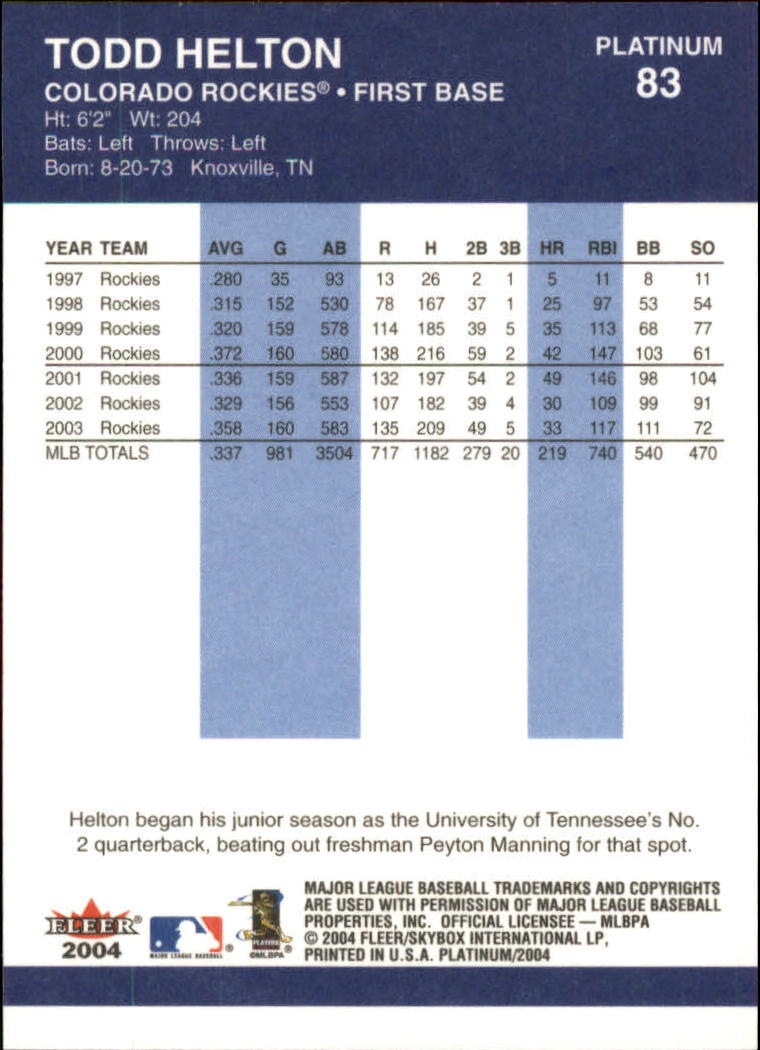 2004 Fleer Platinum Baseball "Main Set" Cards - Picture 167 of 387