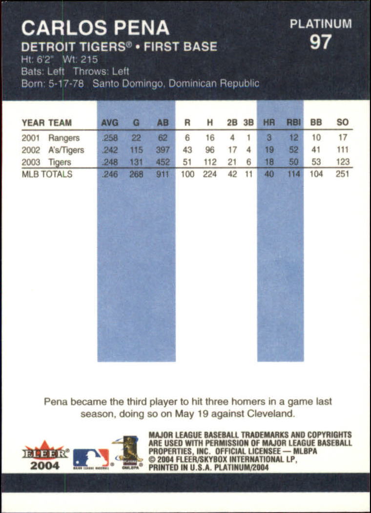 2004 Fleer Platinum Baseball "Main Set" Cards - Picture 195 of 387