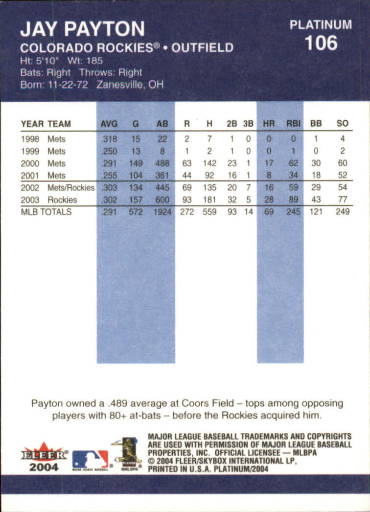 2004 Fleer Platinum Baseball "Main Set" Cards - Picture 213 of 387