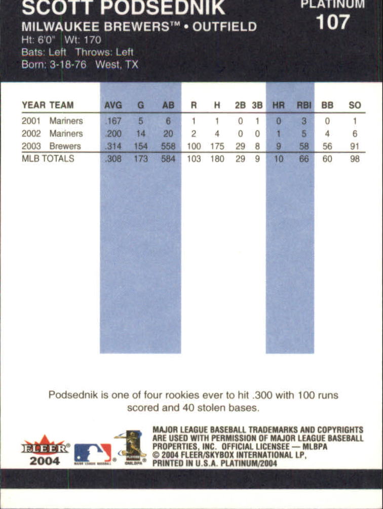 2004 Fleer Platinum Baseball "Main Set" Cards - Picture 215 of 387