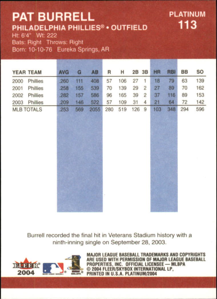 2004 Fleer Platinum Baseball "Main Set" Cards - Picture 227 of 387