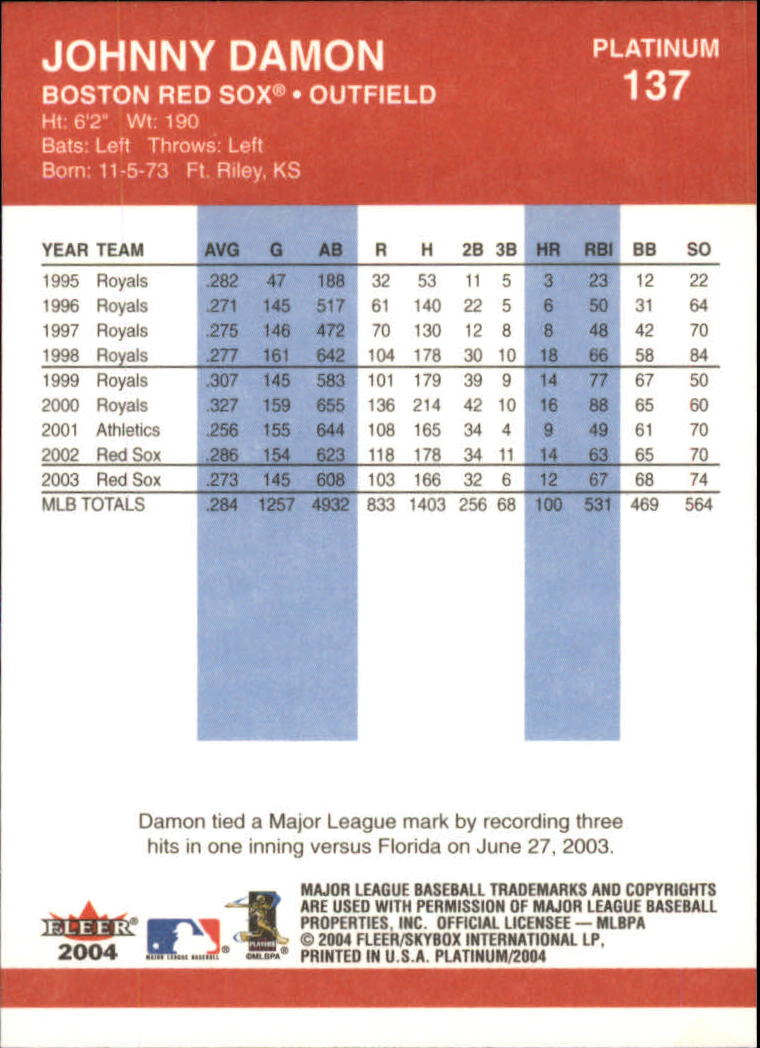 2004 Fleer Platinum Baseball "Main Set" Cards - Picture 275 of 387