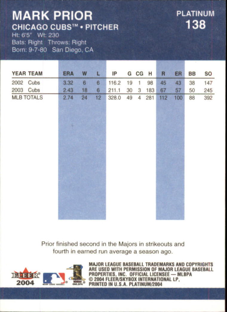 2004 Fleer Platinum Baseball "Main Set" Cards - Picture 277 of 387