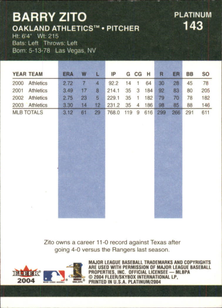 2004 Fleer Platinum Baseball "Main Set" Cards - Picture 287 of 387