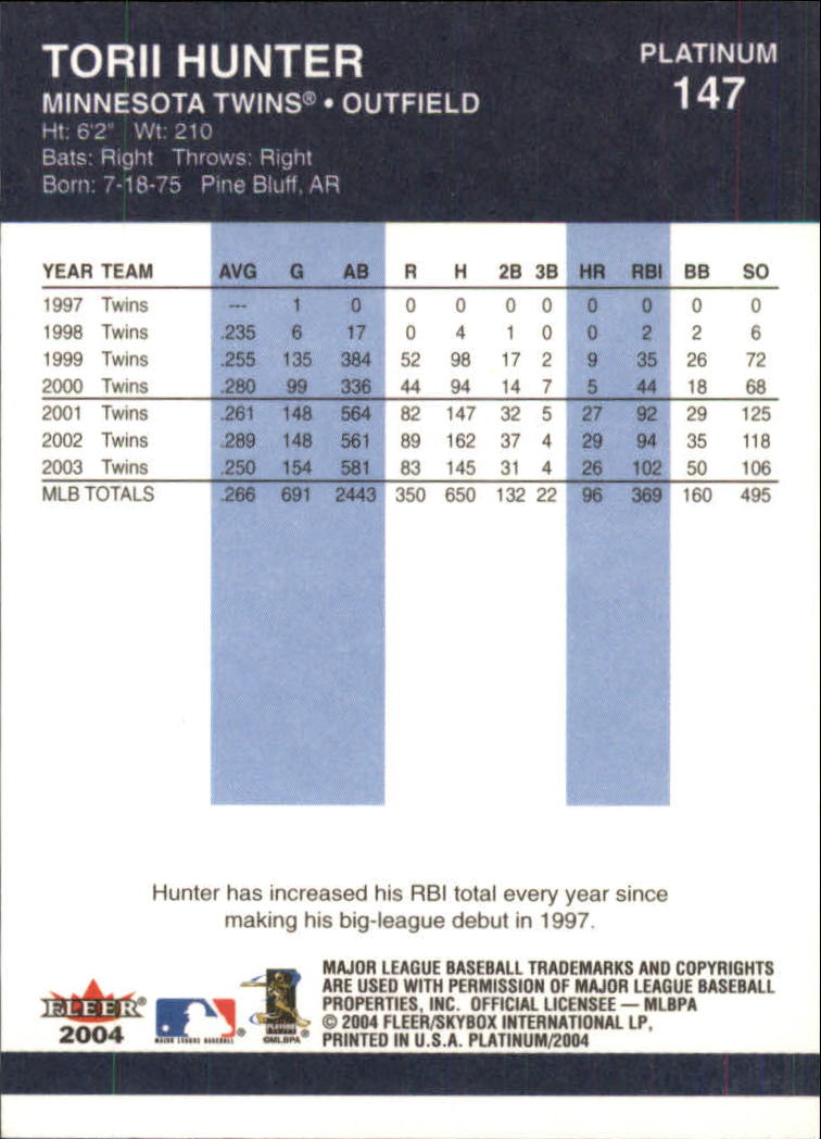 2004 Fleer Platinum Baseball "Main Set" Cards - Picture 295 of 387