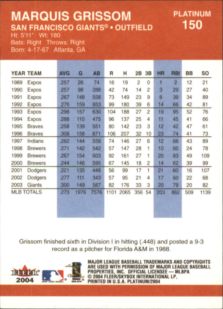 2004 Fleer Platinum Baseball "Main Set" Cards - Picture 301 of 387