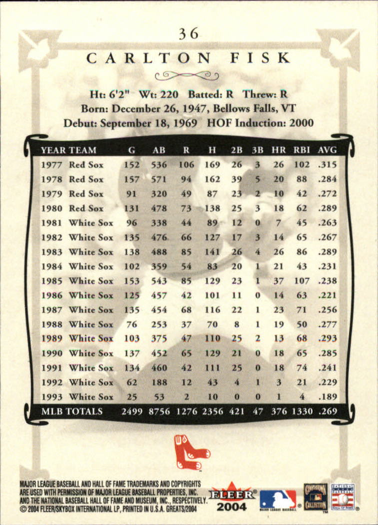 2004 Greats of the Game (Fleer) Baseball "Main Set" Cards - Picture 73 of 275