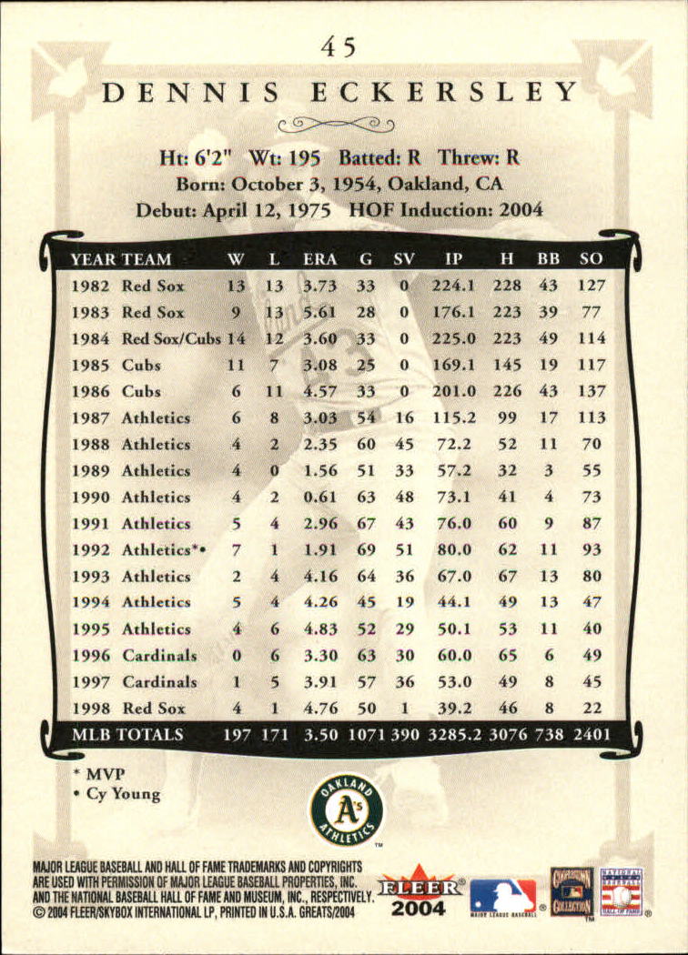 2004 Greats of the Game (Fleer) Baseball "Main Set" Cards - Picture 91 of 275