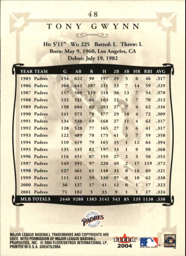 2004 Greats of the Game (Fleer) Baseball "Main Set" Cards - Picture 97 of 275