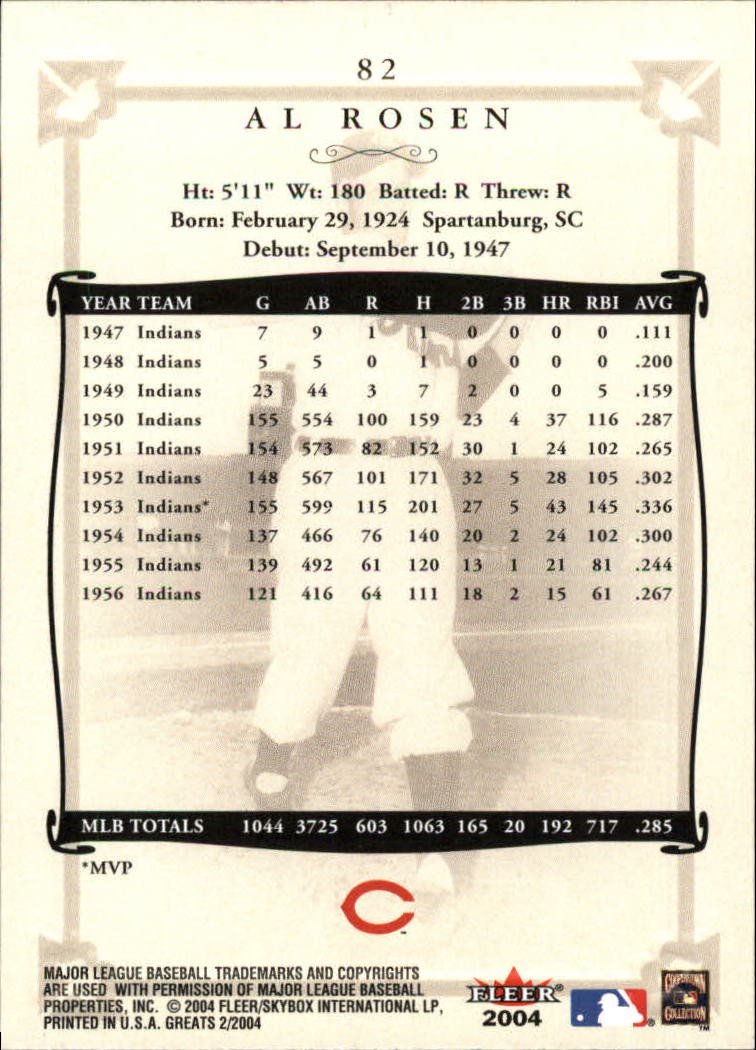 2004 Greats of the Game (Fleer) Baseball "Main Set" Cards - Picture 161 of 275