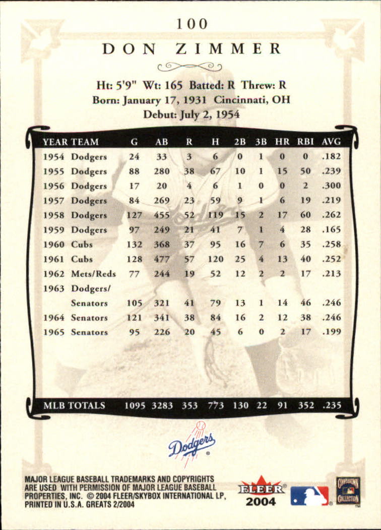 2004 Greats of the Game (Fleer) Baseball "Main Set" Cards - Picture 195 of 275