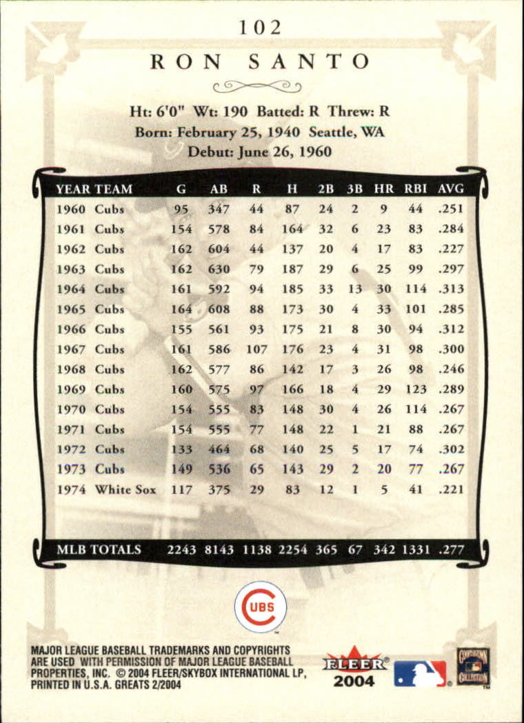 2004 Greats of the Game (Fleer) Baseball "Main Set" Cards - Picture 199 of 275