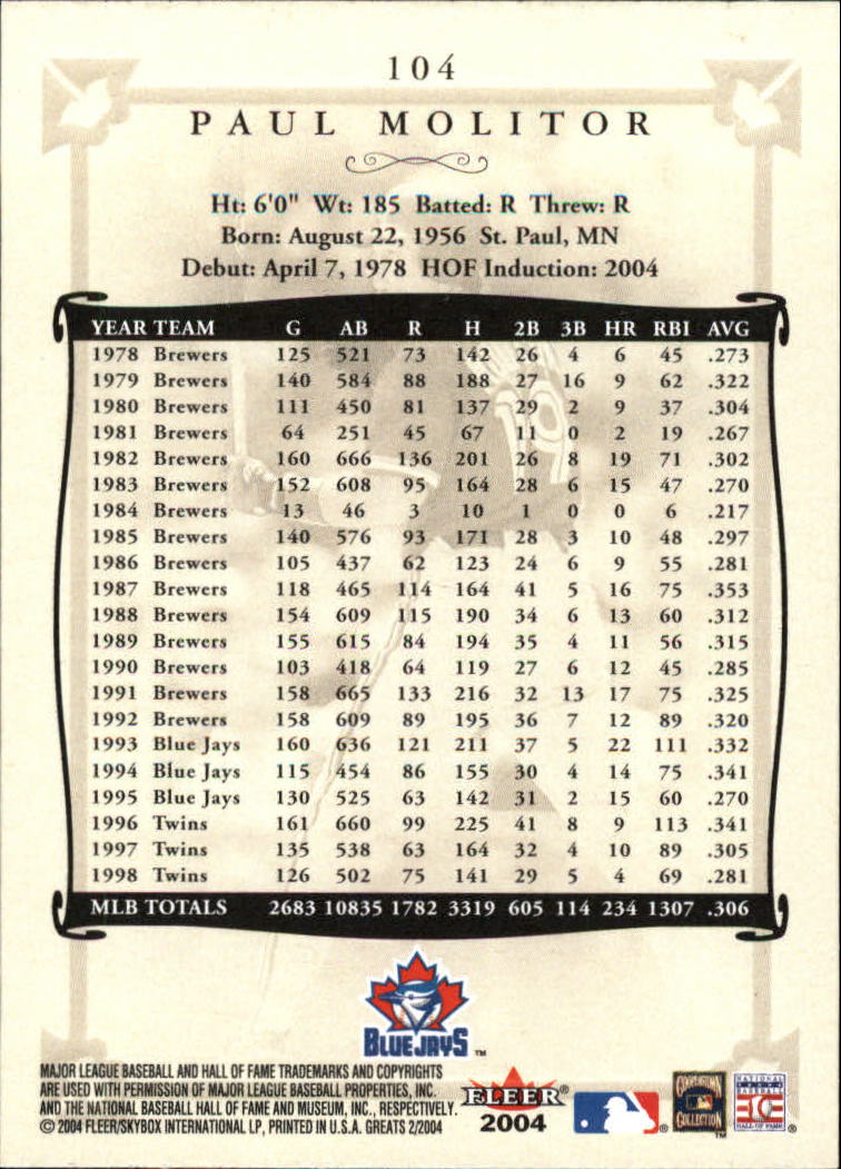 2004 Greats of the Game (Fleer) Baseball "Main Set" Cards - Picture 203 of 275